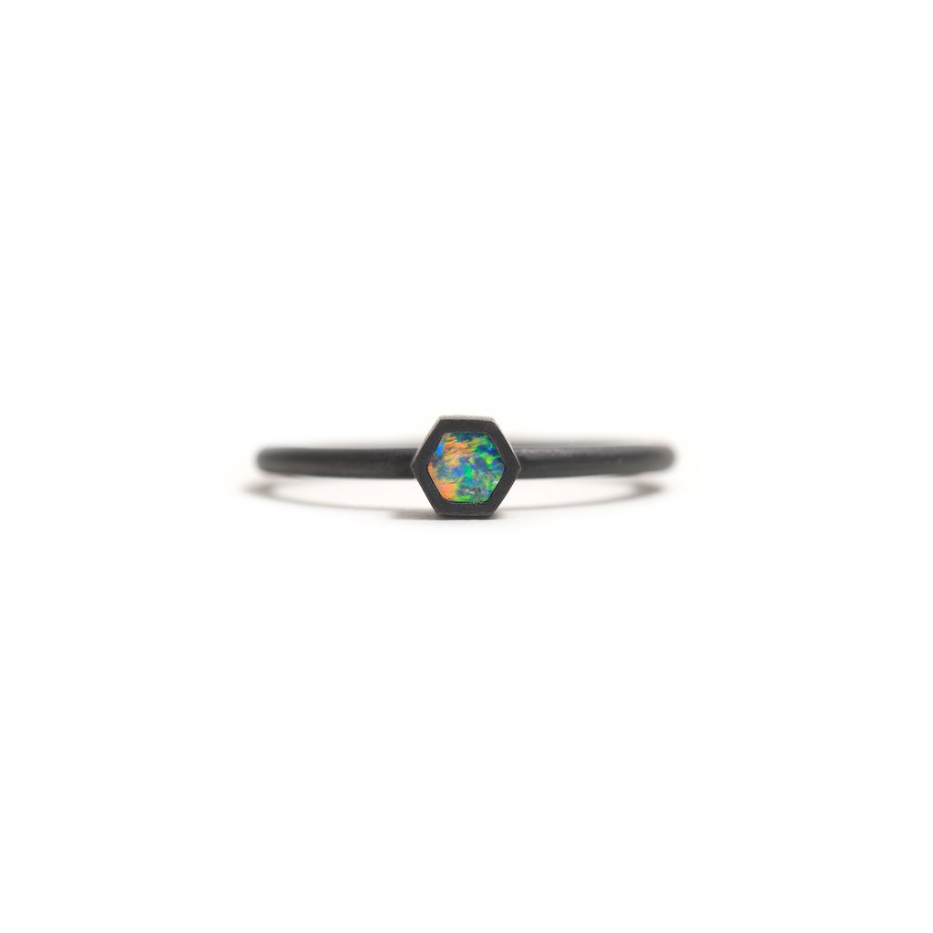 Oxidised Opal Element Small Stacking Ring