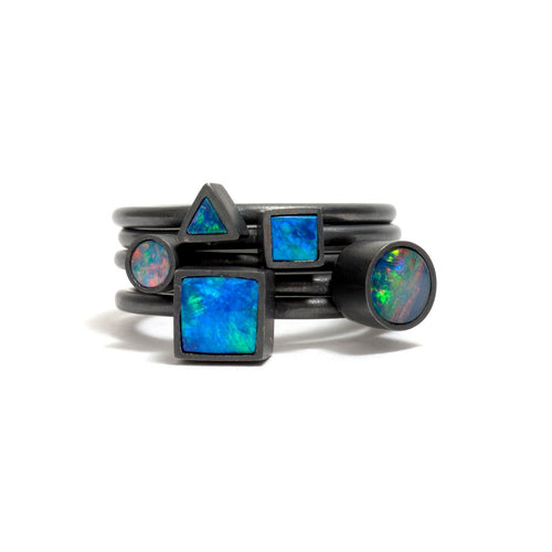 Oxidised Opal Element Small Stacking Ring