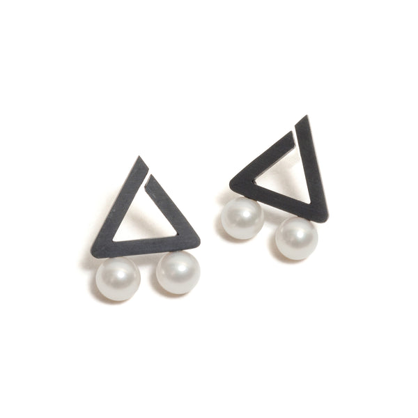 Triangle Two Pearl Earrings