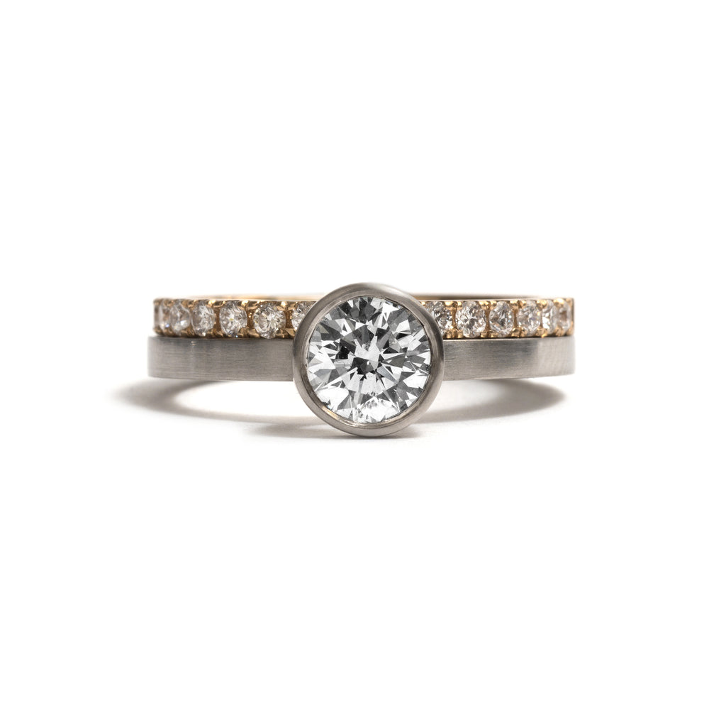 Yellow Gold and White Diamonds Side by Side Ring