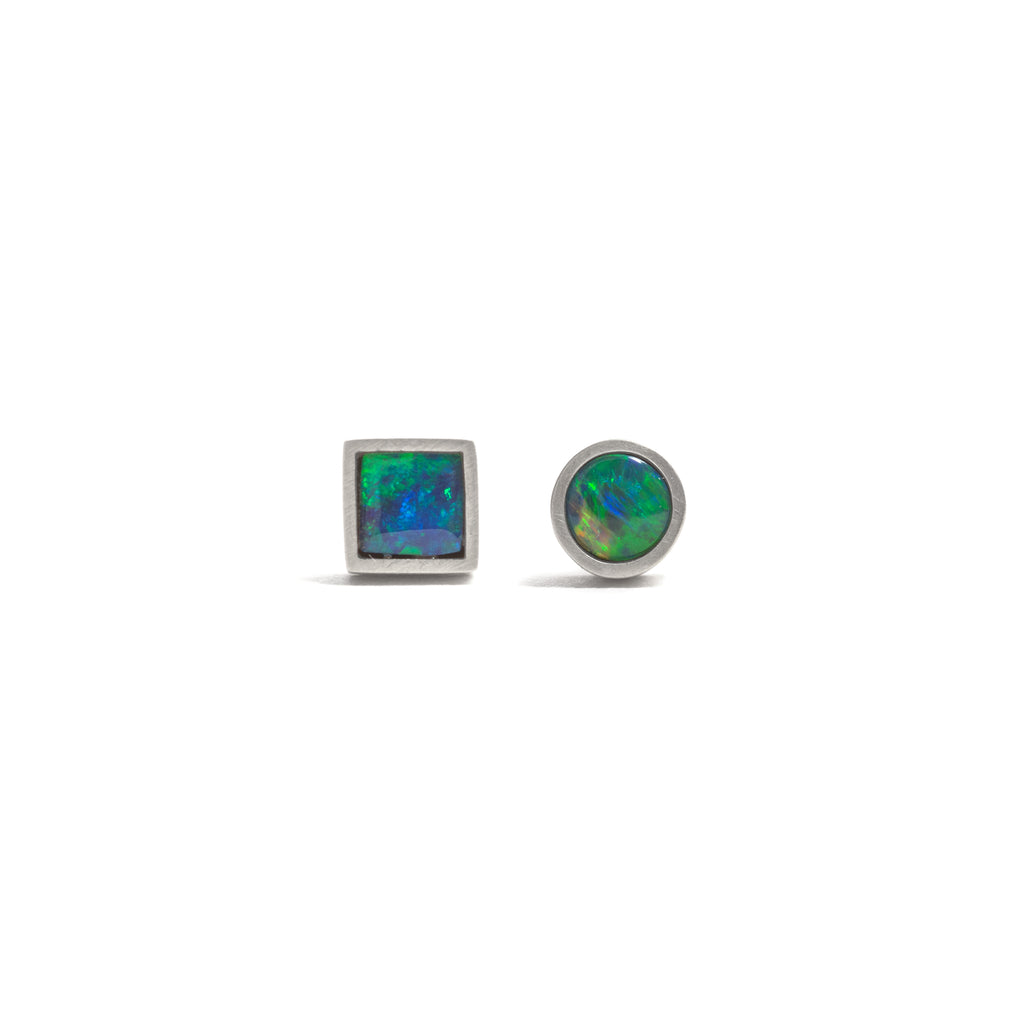 Small Silver Opal Element Single Stud Earrings