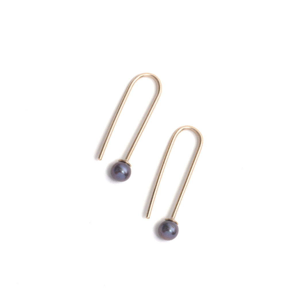 Yellow Gold Black Pearl Drop Earrings