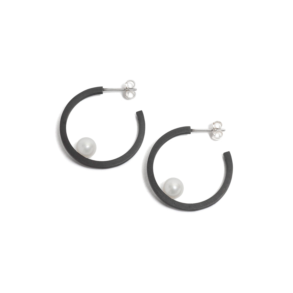 Small Oxidised Pearl Hoop Earrings