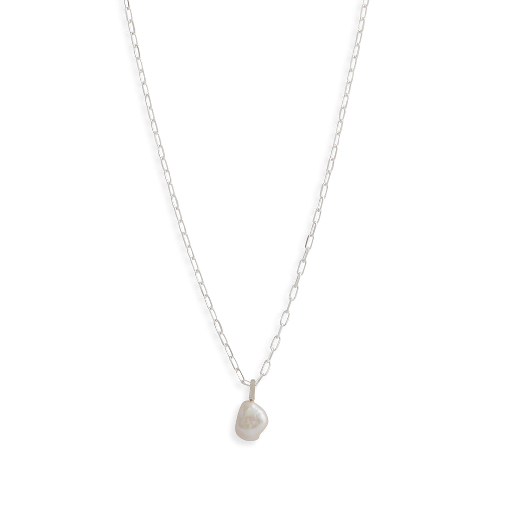 Baroque Pearl Drop Mini Link Silver Necklace