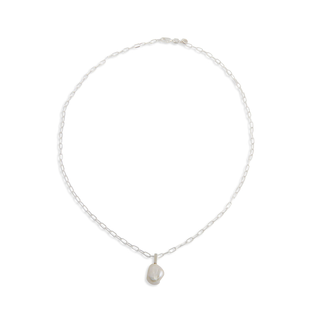 Baroque Pearl Drop Mini Link Silver Necklace