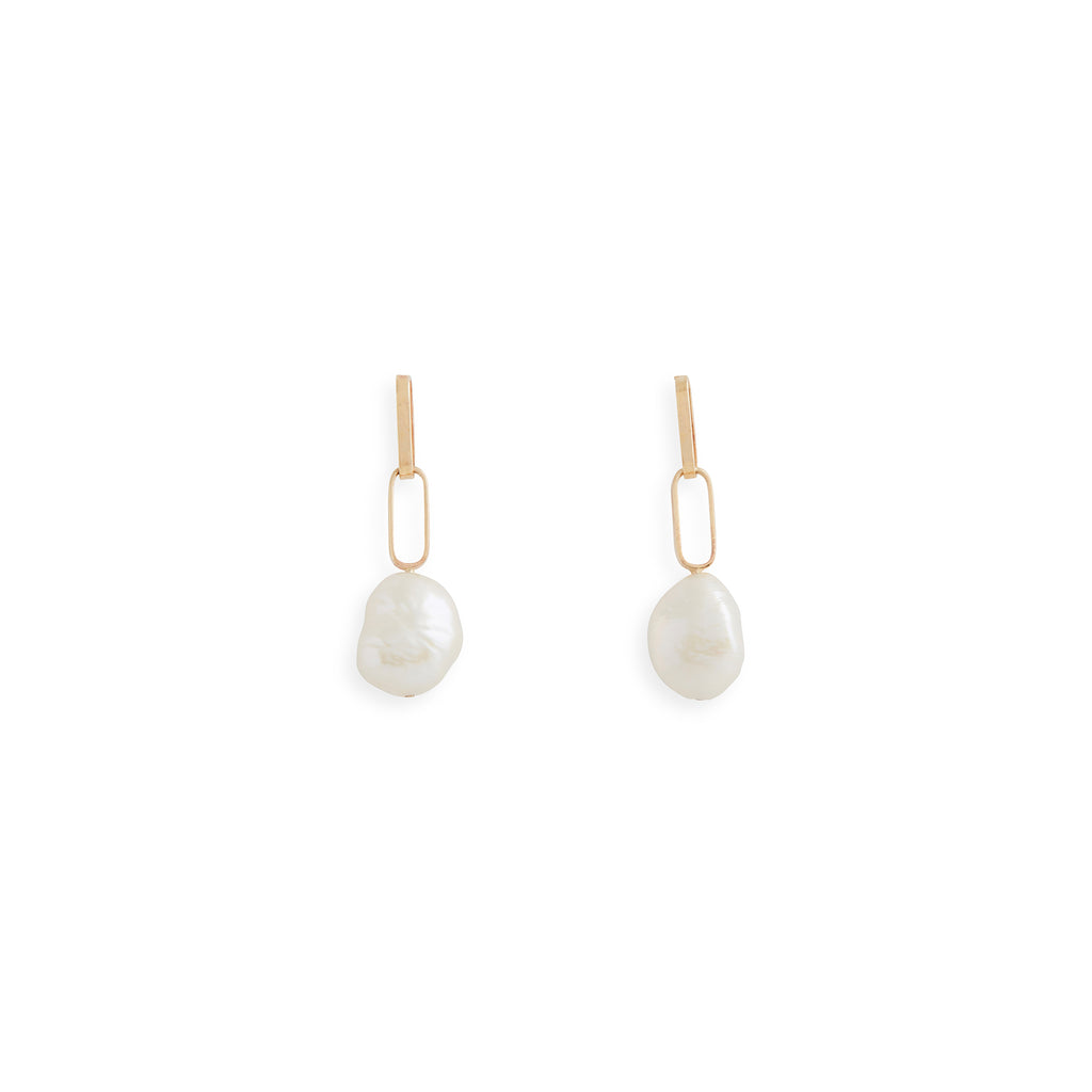 Baroque Pearl Drop Petite Gold Link Earrings