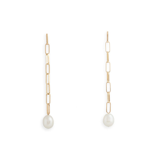 Baroque Pearl Drop Extra Long Gold Link Earrings