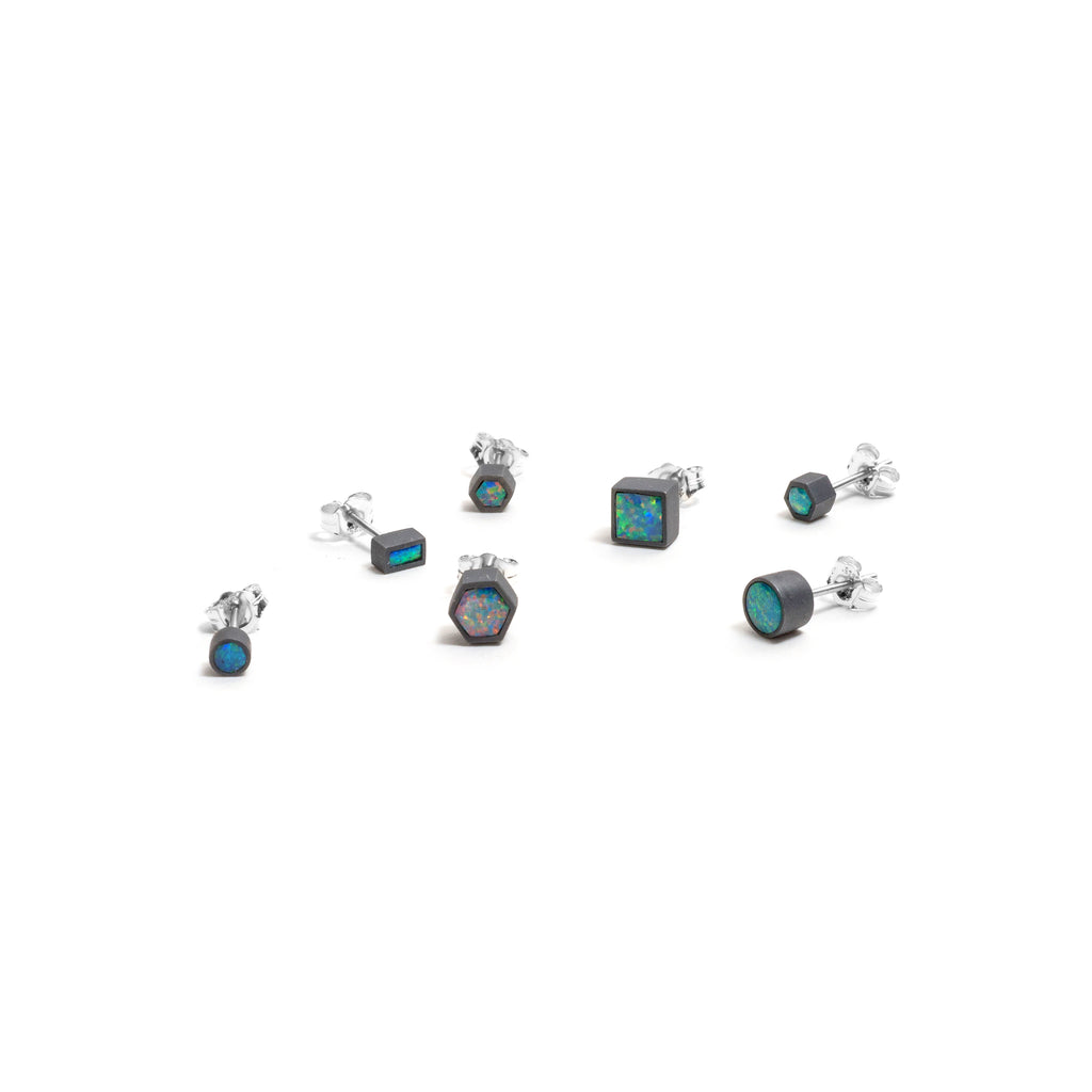 Small Oxidised Opal Element Single Stud Earrings