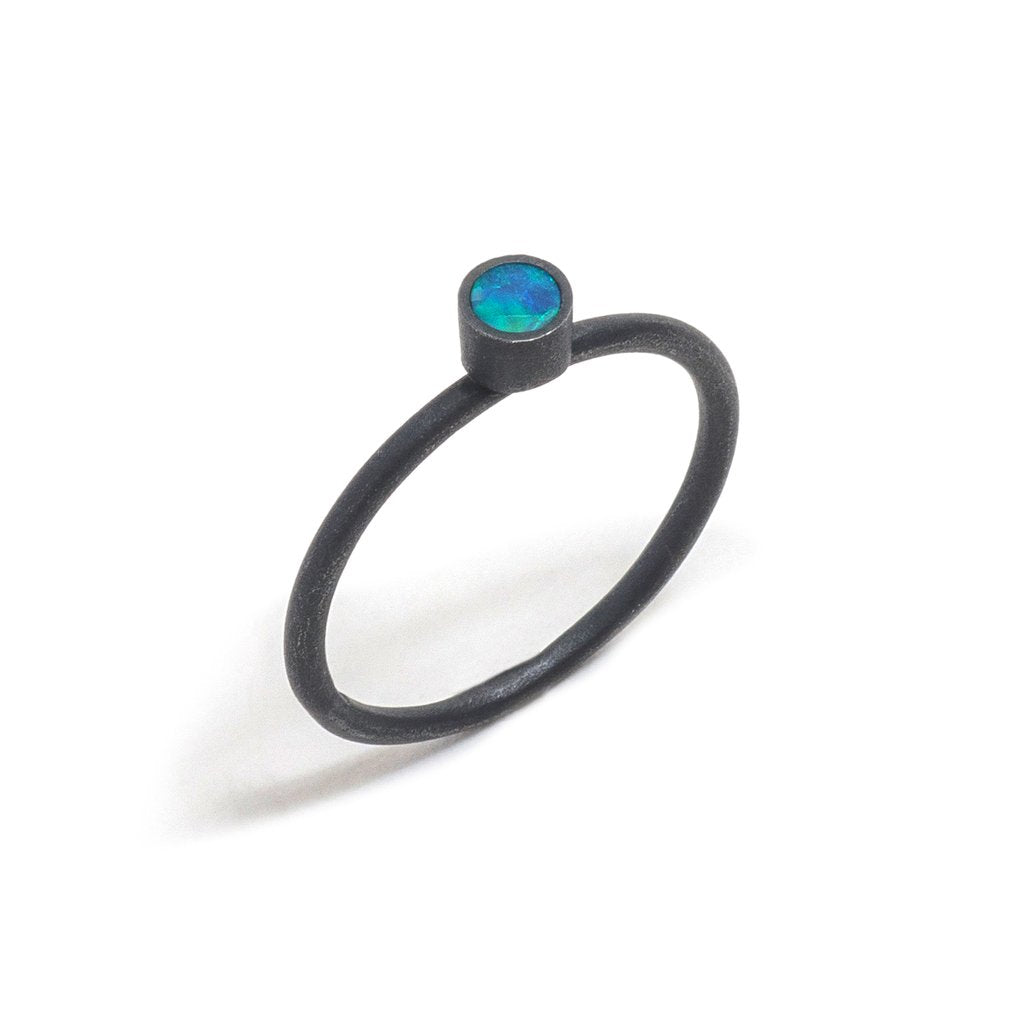 Oxidised Opal Element Small Stacking Ring