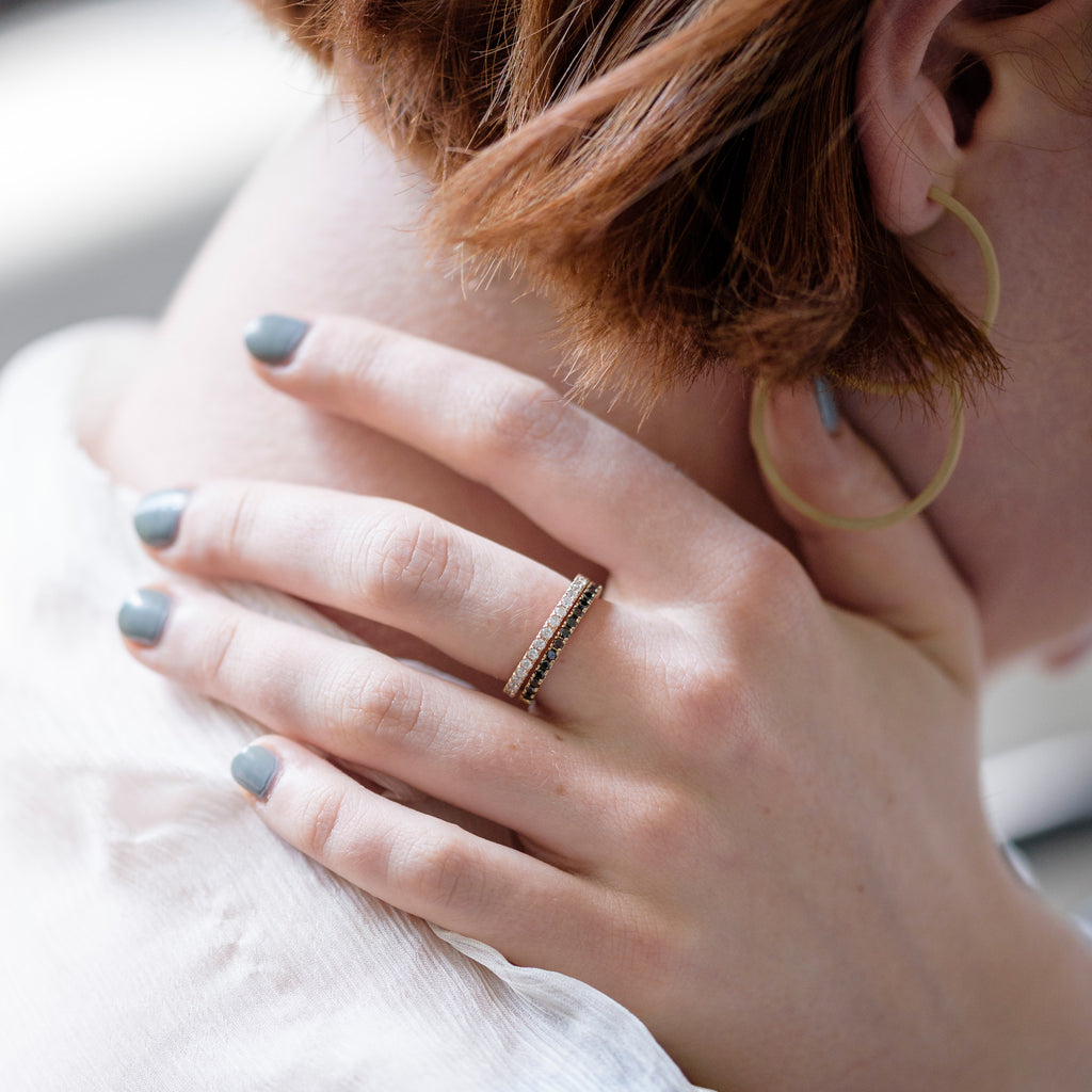 Yellow Gold and White Diamonds Side by Side Ring
