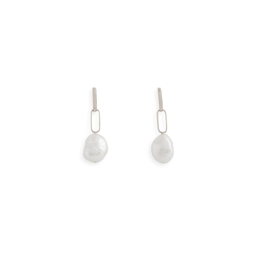 Baroque Pearl Drop Petite Silver Link Earrings