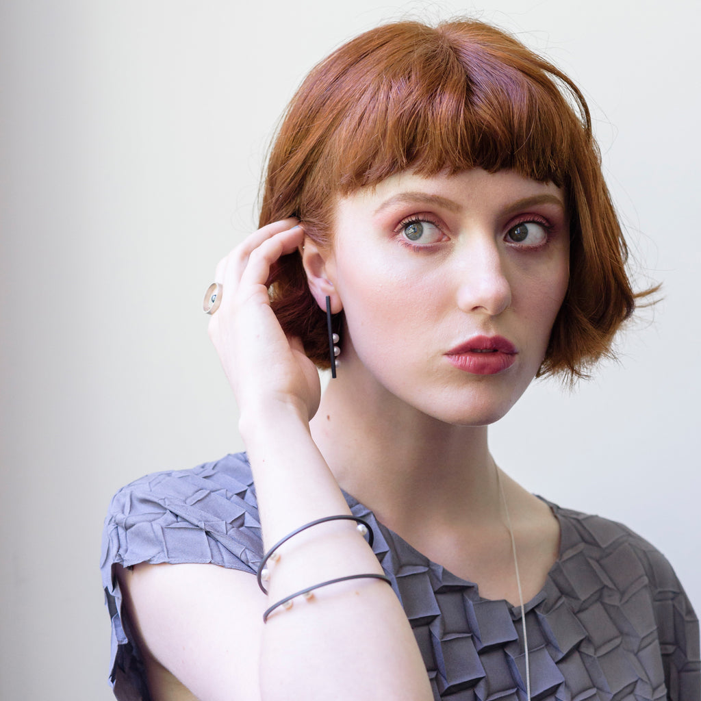 Golden Vertical Suspended Three Pearl Earrings